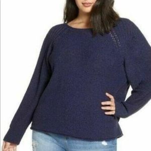 Caslon Navy Boucle Boat Neck Pullover Sweater Size 3X